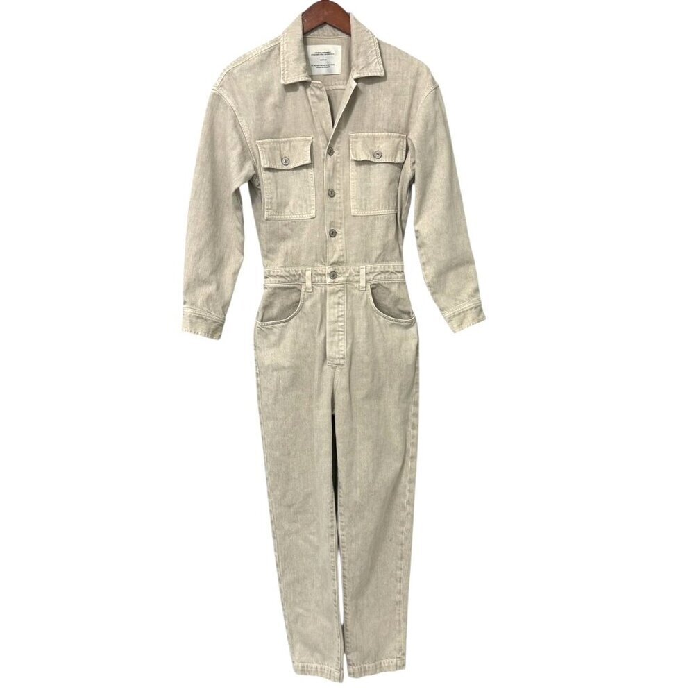 Citizens of Humanity Denim Jumpsuit Sandy Beige Button Down Long Sleeve Size S - Picture 3 of 14